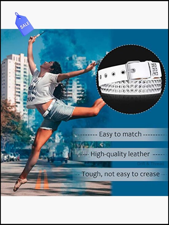 2 Pcs Studded Belt Set Y2K Punk Gothic Rivet Double Grommet PU Leather main image 4